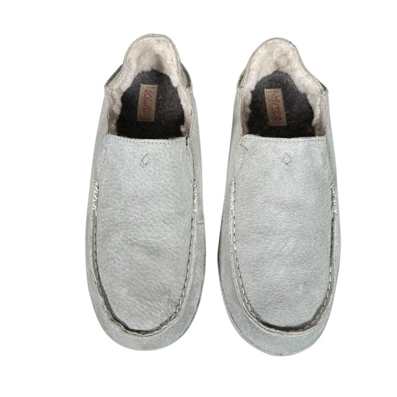 OLUKAI Nohea Shearling-Lined Nubuck Suede Slipper in pale grey - Picture 5 of 9